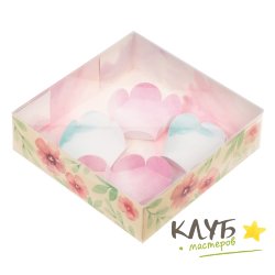 Коробка для макарун с подложками "Весенний подарок", 12х12х3,5 см