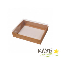 Коробка с пластиковой крышкой крафт 16х13х4 см