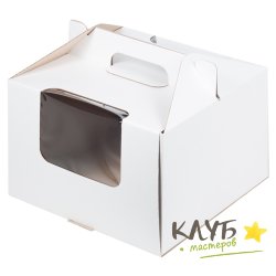 Коробка для торта с ручкой и окном (гофрокартон) 30,5х30,5х20,5 см