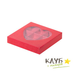 Коробка для конфет с окном сердце красная 9 ячеек, 15,5х15,5х3 см (набор 9 шт.)