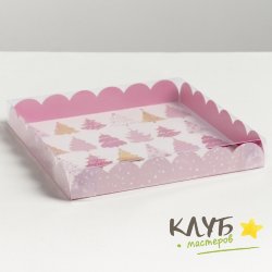 Коробка с пластиковой крышкой "Зимние радости. Елочка", 21х21х3 см