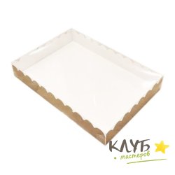 Коробка с пластиковой крышкой крафт 30х23х3 см