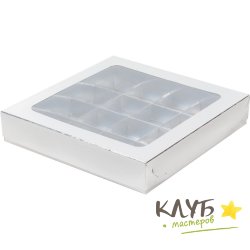 Коробка для конфет с окном серебро 16 ячеек, 19х19х3 см