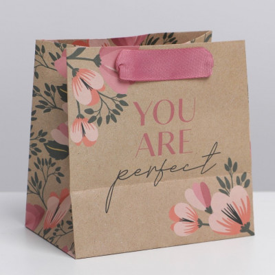 Крафт-пакет бумажный с ручками "Perfect", 14х14х9 см