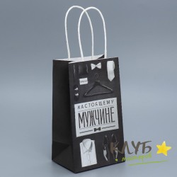 Крафт-пакет бумажный с ручками "Мужские атрибуты", 12х21х9 см