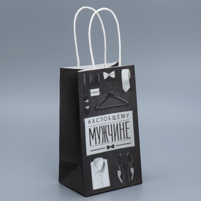 Крафт-пакет бумажный с ручками "Мужские атрибуты", 12х21х9 см
