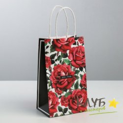 Крафт-пакет бумажный с ручками "Для тебя. Розы", 21х12х9 см