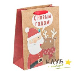 Пакет с ручками "С Новым годом. Крафт", 12х15х5,5 см