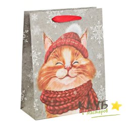 Пакет с ручками "Снежный кот. Крафт", 12х15х5,5 см
