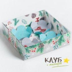 Коробка для макарун с подложками "Новогодний лес", 12х12х3,5 см