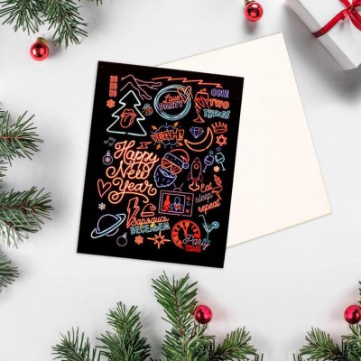 Открытка "Happy New Year. Неоновый", 8х6 см