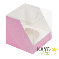 Коробка для 1-го маффина с пластиковой крышкой розовая 10x10x10 см