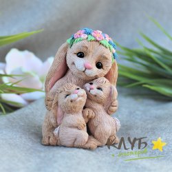 Зайчиха с зайчатами, форма силиконовая