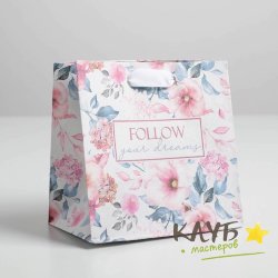 Крафт-пакет с ручками "Follow your dreams", 14х14х9 см
