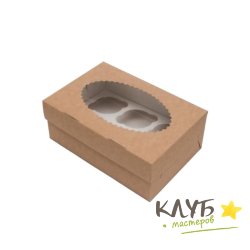 Коробка для 3-х маффинов крафт 25x10x10 см