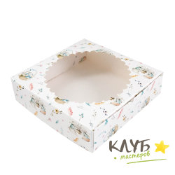 Коробка с окном "Кролики и верба", 12х12х3 см