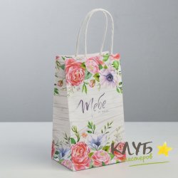Крафт-пакет бумажный с ручками "Тебе от меня", 12х21х9 см