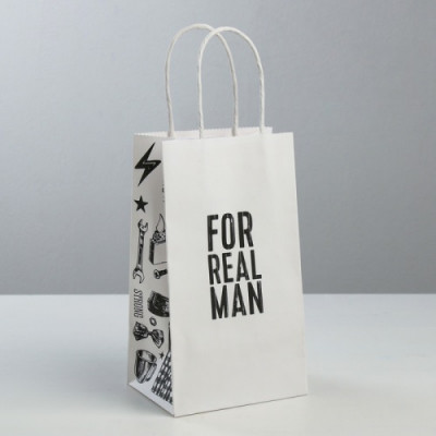 Крафт-пакет бумажный с ручками "For real men", 21х12х9 см