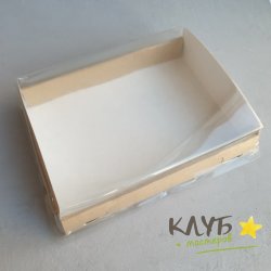 Коробка с пластиковой крышкой крафт 18х14х5,5 см