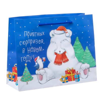 Пакет бумажный с ручками «Приятных сюрпризов в Новом Году» 23 x 18 x 8 см