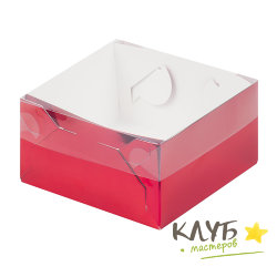 Коробка с пластиковой крышкой красная 12х12х6 см