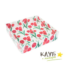 Коробка с пластиковой крышкой "Тюльпаны красные", 12х12х3 см (набор 9 шт.)