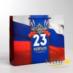 Пакет с ручками ламинированный «23 Февраля. Триколор», 15х12х5,5 см