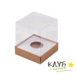 Коробка с пластиковой крышкой крафт 10х10х12 см