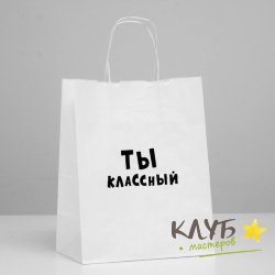 Пакет бумажный с ручками "Ты классный. Белый", 24х14х30 см