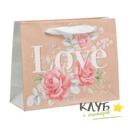 Крафт-пакет бумажный с ручками «Love. Розы», 22х17,5х8 см