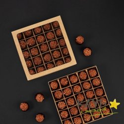 Коробка для конфет с окном крафт 25 ячеек, 20х20х2,5 см