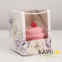 Коробка для 1-ого капкейка с окном "Пионы" 12х9,5х9,5 см
