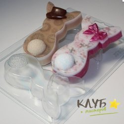 Кролики плоские парочка, форма пластиковая