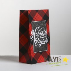 Пакет бумажный "С Новым годом. Клеточка", 10х19,5х7 см
