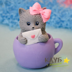 Кошечка в чашке, форма силиконовая