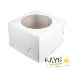 Коробка для торта с окном (хром-эрзац) 24х24х12 см